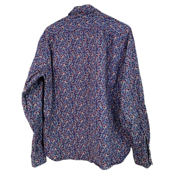Retro J.Crew Mens Slim Fit Floral Button-Down Shirt L 100% Cotton Blue/Red 7831G - Picture 6 of 7